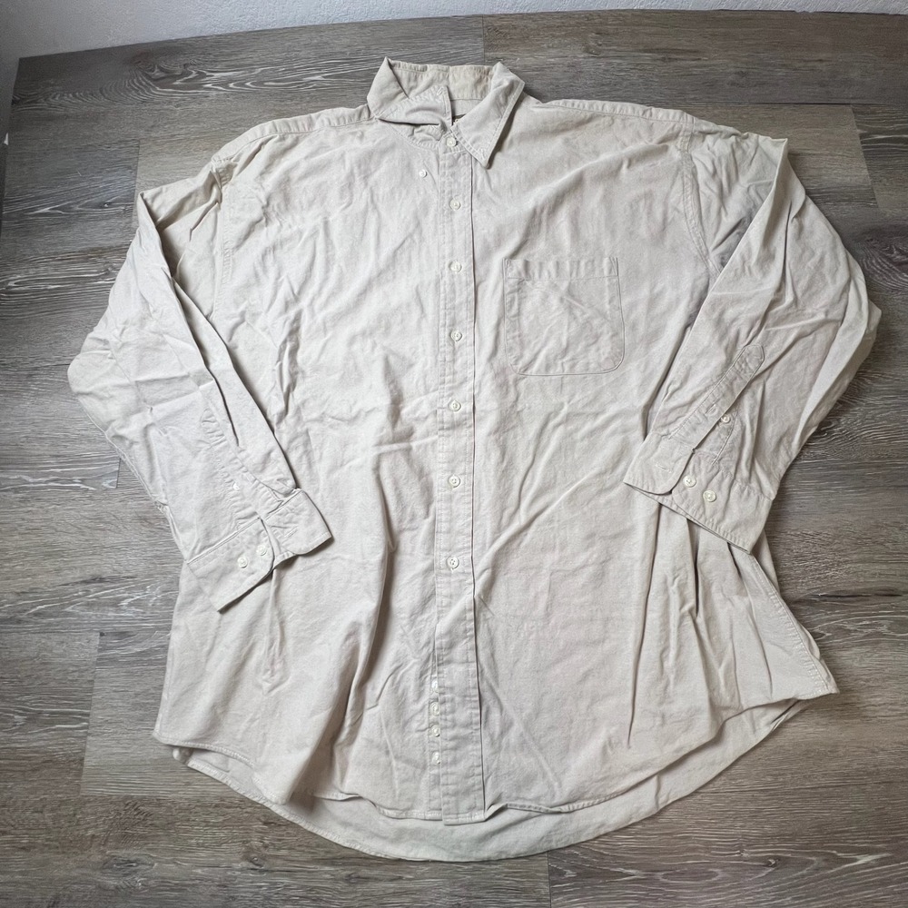 Sun River Button Down Shirt Men XL Tan Khaki Cotton Long Sleeve Workwear Utility